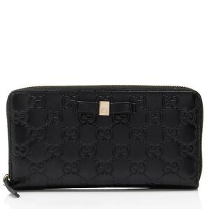 Gucci Guccissima Leather Bow Zip Around Wallet